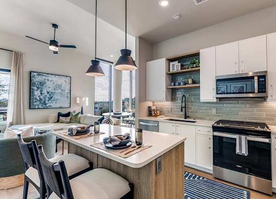 Sage design kitchen at 1010 Waugh Apartments in Houston TX