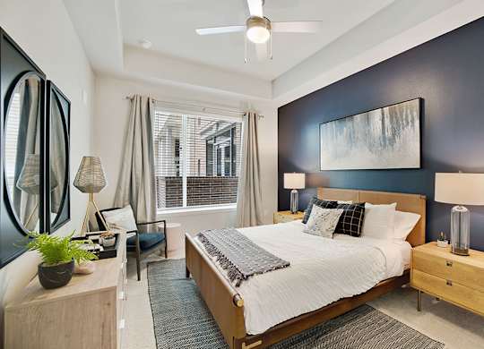 Model Sandalwood Design Package Bedroom at 1810 Main Apartments in Houston TX