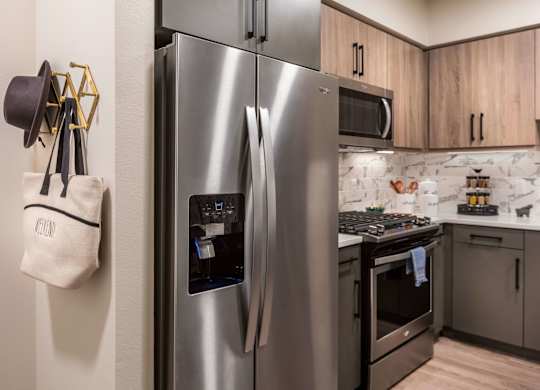 Stainless steel kitchen appliances at Avel Apartment Homes in Orange CA