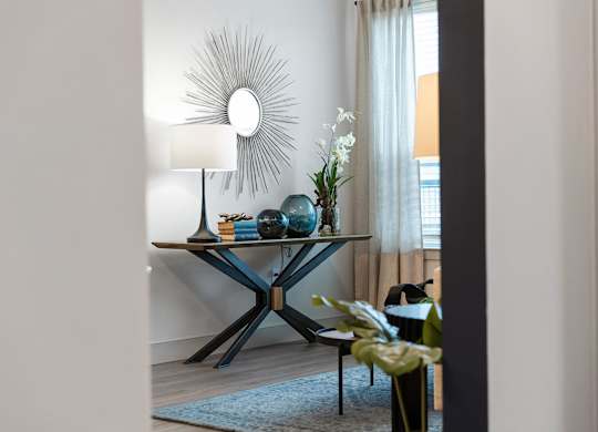 Modern model living room at VERO Apartments in Chelsea MA