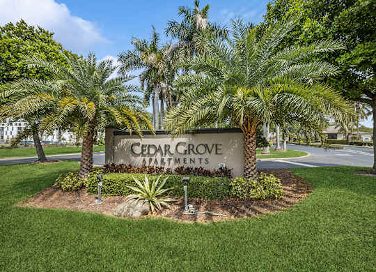 Monument sign at Cedar Grove Apartments in Miami FL