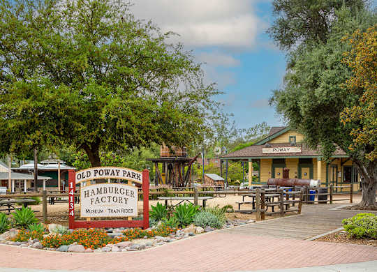 Old Poway Park Sign Near West Poway Village Apartments in Poway CA