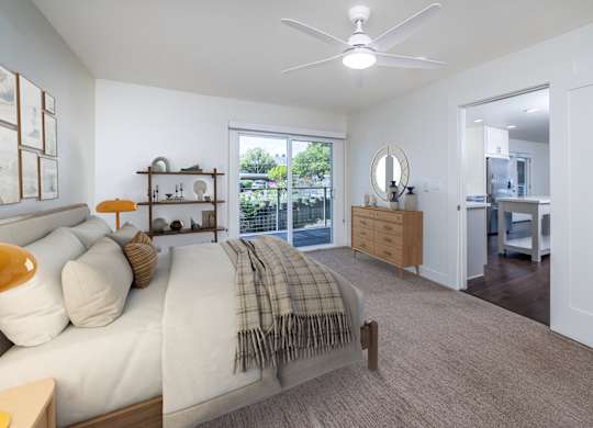 Bedroom with closet at The Cove at Tiburon Apartments in Tiburon CA