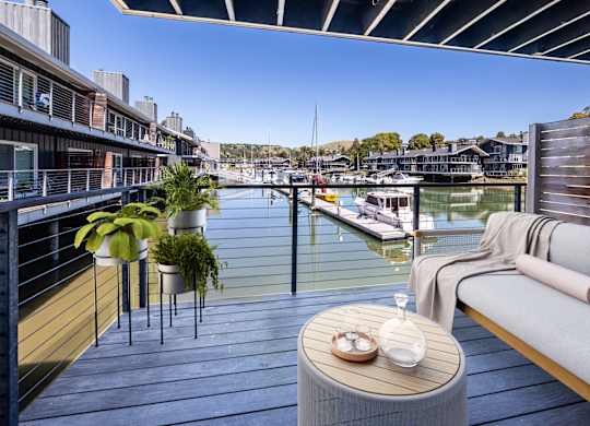 Patio with view at The Cove at Tiburon Apartments in Tiburon CA