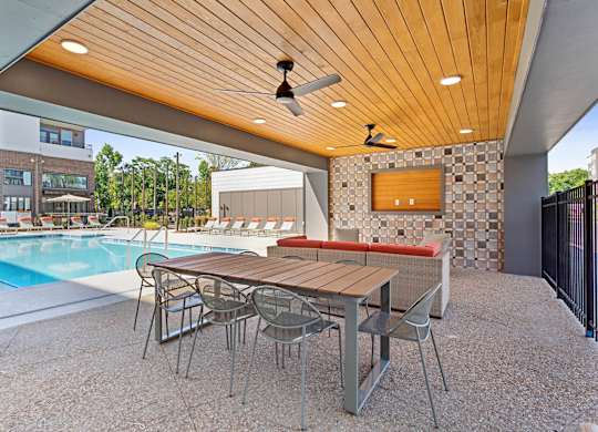 Outdoor patio seating at Verge Apartments in Atlanta GA