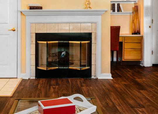 fireplace at River Pointe at Den Rock Apartments in Lawrence, MA