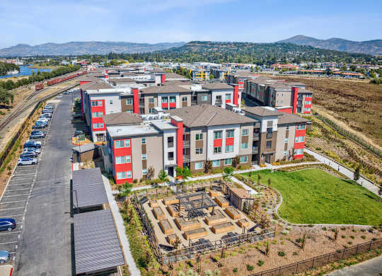 Aerial view of community at The Braydon Apartments in Napa CA