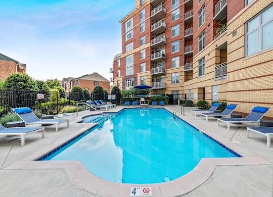 Outdoor swimming pool at Bradley Braddock Road Station Apartments in Alexandria VA