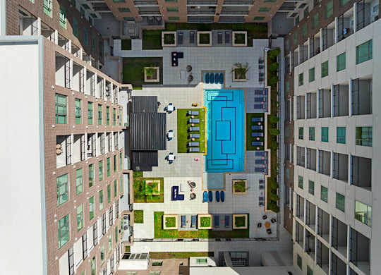Pool Aerial at 1810 Main Apartments in Houston TX