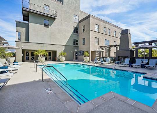 Pool and Building at Haven at Del Mar Station Apartments in Pasadena CA