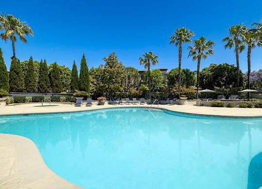 Large outdoor pool at Landara Apartments in Ontario CA