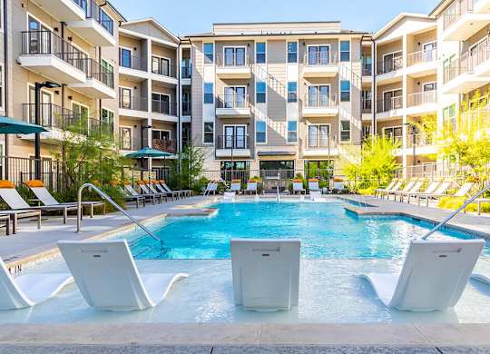 Pool sun shelf at Cala Apartments in Austin TX