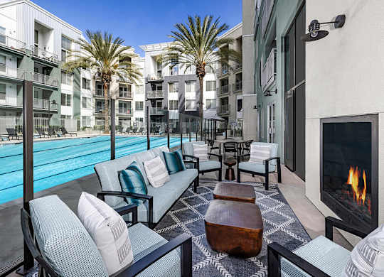 Pool fire lounge at Main and Jamboree Apartments in Irvine CA