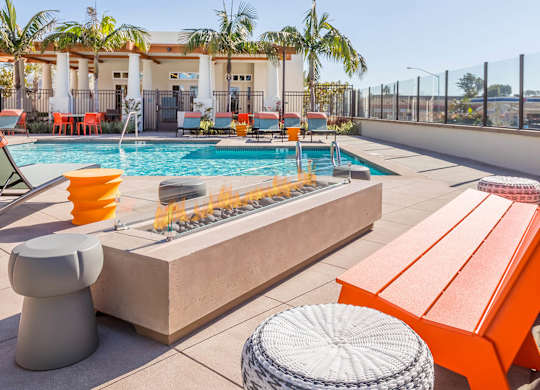 Poolside Fire Table at The Seaton Apartments in San Diego CA