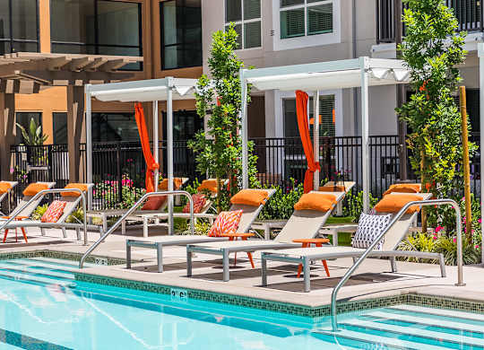 Pool lounge chairs at 808 West in San Jose CA