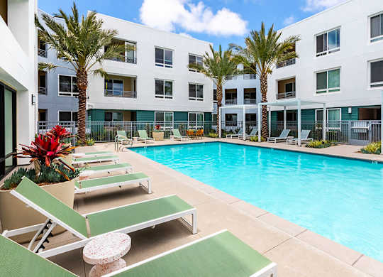 Pool Lounge Chairs at Bowen Apartments in San Diego CA