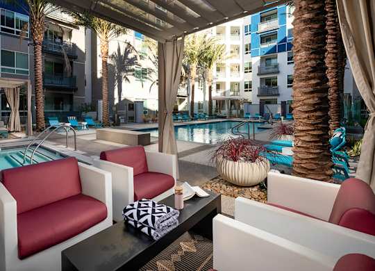 Pool Luminescence Cabana Chairs and Table at Chroma Apartment Homes in Canoga Park CA