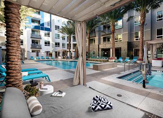 Pool Luminescence Cabana Lounger Staged at Chroma Apartment Homes in Canoga Park CA