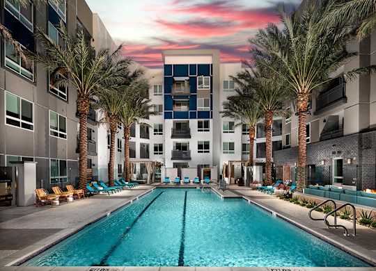 Pool Luminescence Pool Sunset at Chroma Apartment Homes in Canoga Park CA