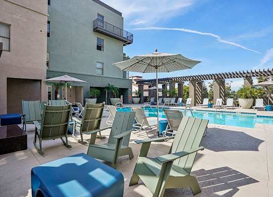Pool Seating Area and View at Haven at Del Mar Station Apartments in Pasadena CA