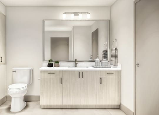 Rendering of model bathroom at Altitude Apartments in South San Francisco CA