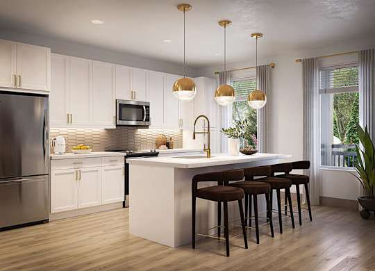 Rendering Kitchen White Oak Design Townhome at Wayfern Apartments in Sandy Springs GA