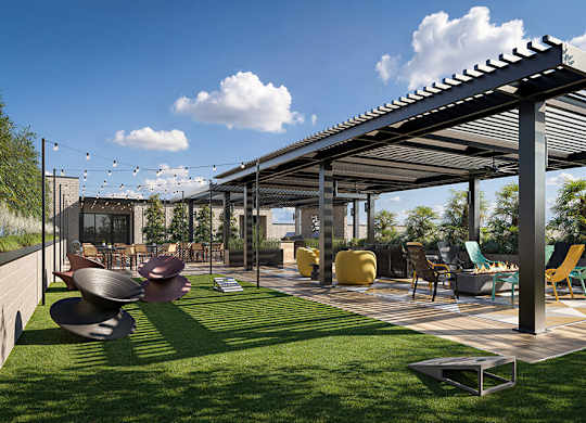 Rooftop deck at Merrick on Midway Apartments in Farmers Branch TX
