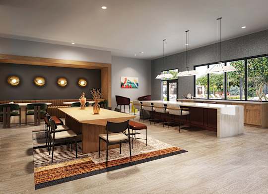 Social lounge dining area at Rowlen Apartments in Broomfield CO