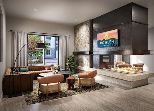 Social lounge TV area at Rowlen Apartments in Broomfield CO
