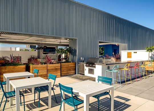 Rooftop Euphoria Grill and Seating at Chroma Apartment Homes in Canoga Park CA