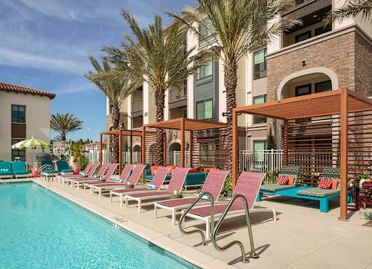 Poolside cabanas at CALIXA Apartment Homes in Camarillo CA