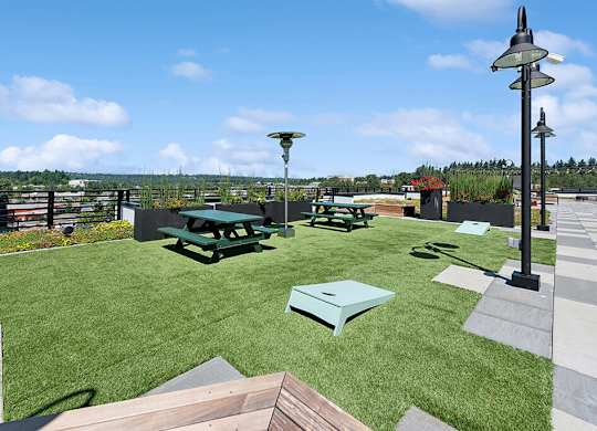 Sky deck game area at The Brynn in Kirkland WA
