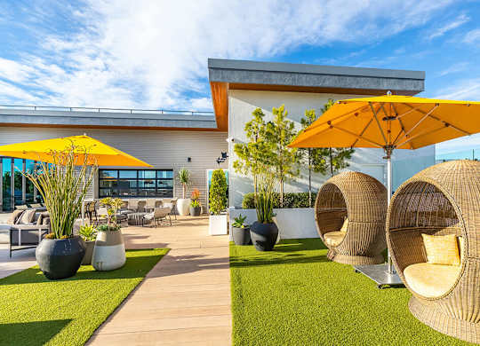 Sky deck cabanas at The Wylden Apartments in Los Angeles CA