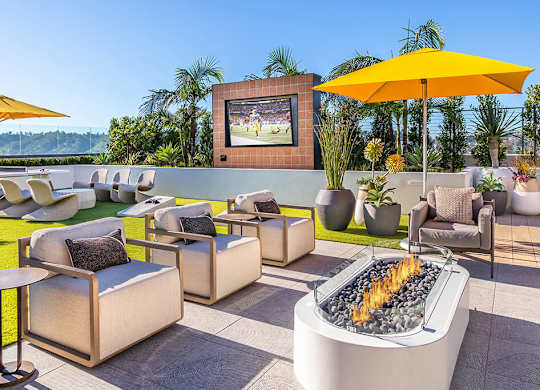 Sky deck games at The Wylden Apartments in Los Angeles CA