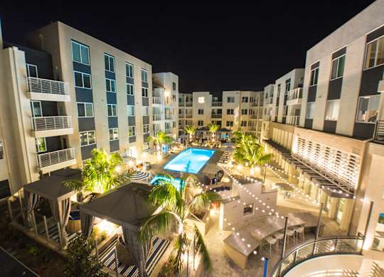Twilight pool at Apex apartments in Laguna Niguel CA