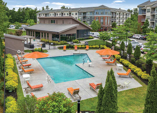 Aerial view of pool at Slate at Andover in Andover MA