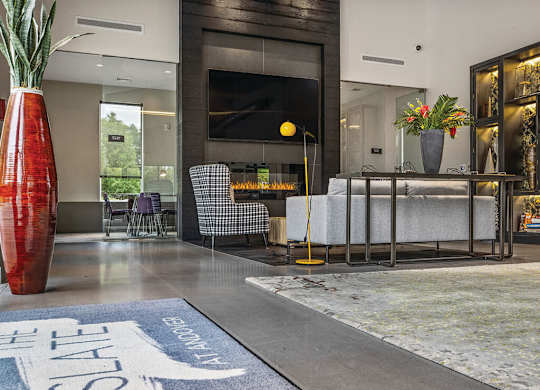Common area with abundant lighting at Slate at Andover in Andover MA