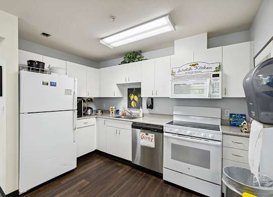 Social kitchen at Ballinger Court Senior Apartments in Edmonds WA