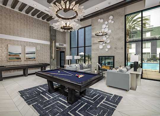 Social lounge billiards at Main and Jamboree Apartments in Irvine CA