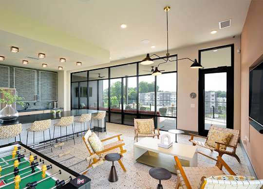 Social Lounge Foosball and seating at Verge Apartments in Atlanta GA