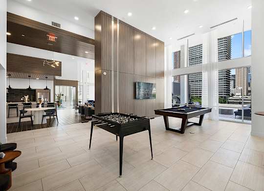 Social Lounge Game Area at 1810 Main Apartments in Houston TX