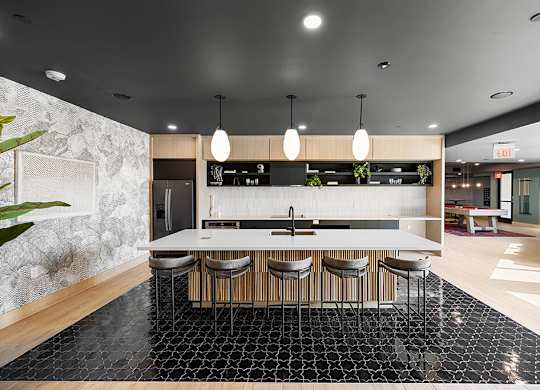 Social lounge kitchen at East Bend Apartments in Houston TX