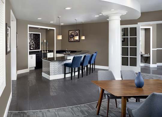 Social lounge kitchen at Landara Apartments in Ontario CA