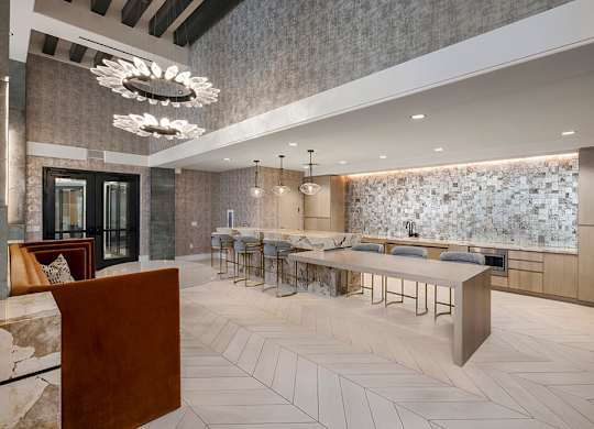 Social lounge kitchen at Main and Jamboree Apartments in Irvine CA