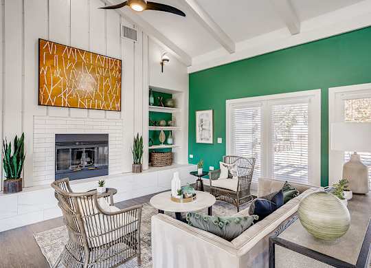 Social Lounge Seating Area and Fireplace at Sienna at Cherry Creek Apartments in Denver CO