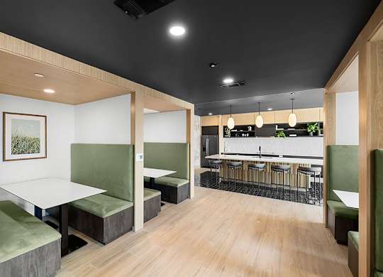 Social lounge work boothes at East Bend Apartments in Houston TX