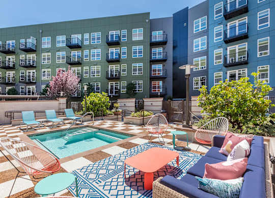 Spa Sitting Area and Lounge Chairs at North at Totem Lake Apartments in Kirkland WA