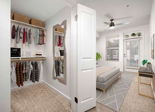 Bedroom and closet at Main and Jamboree Apartments in Irvine CA