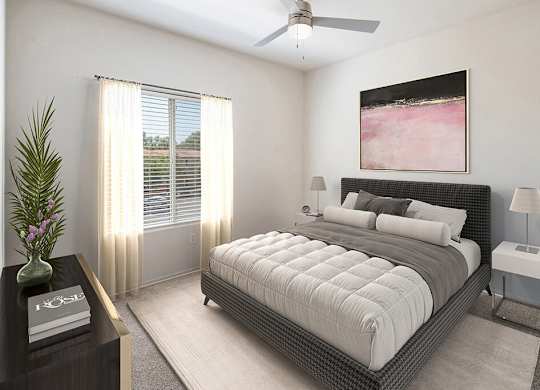 Secondary bedroom with ceiling fan at Vintara Apartments in Murrieta CA