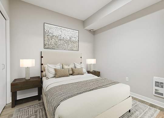 Renovated bedroom at Riverpark Apartments in Redmond WA